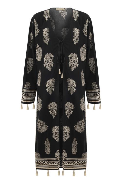  ETNİK DESENLİ UZUN KOLLU PLAJ KİMONO