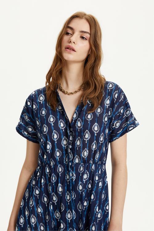  ETNİK DESENLİ KISA KOLLU MİDİ ELBİSE