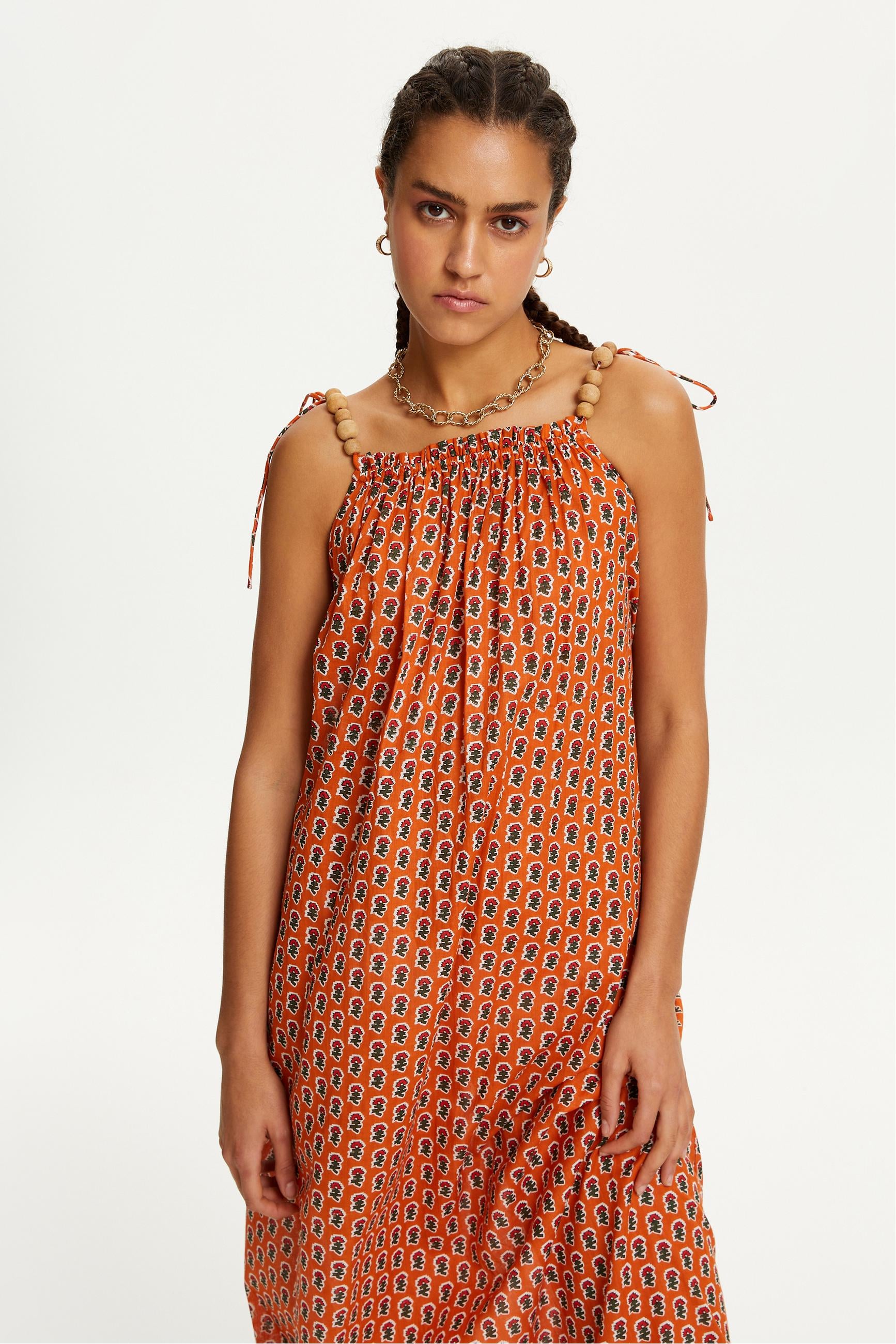 ASKILI ETNİK DESENLİ UZUN ELBİSE