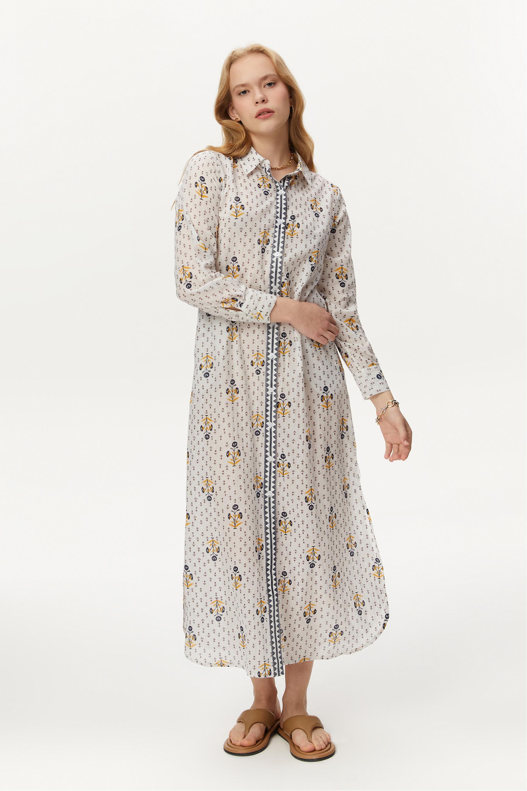 ETNİK DESENLİ UZUN ELBİSE