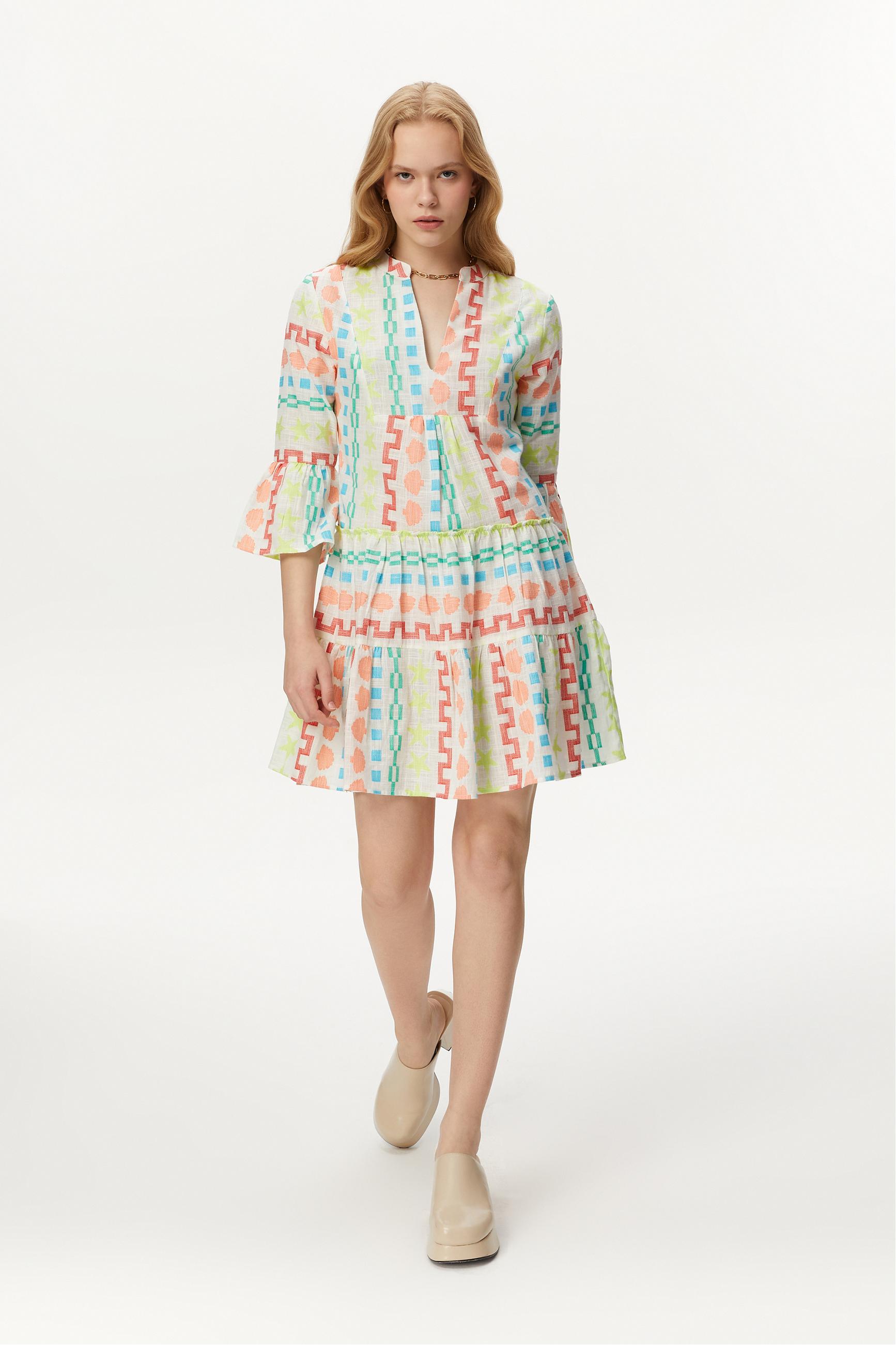 ETNİK DESENLİ MİNİ KLOŞ ELBİSE