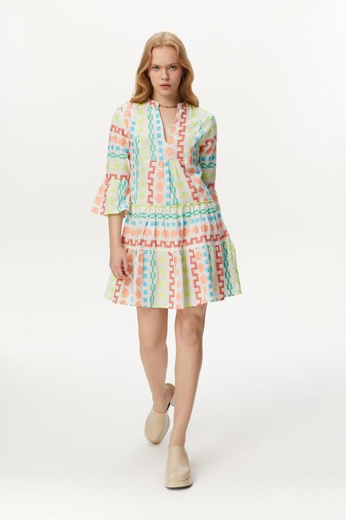  ETNİK DESENLİ MİNİ KLOŞ ELBİSE