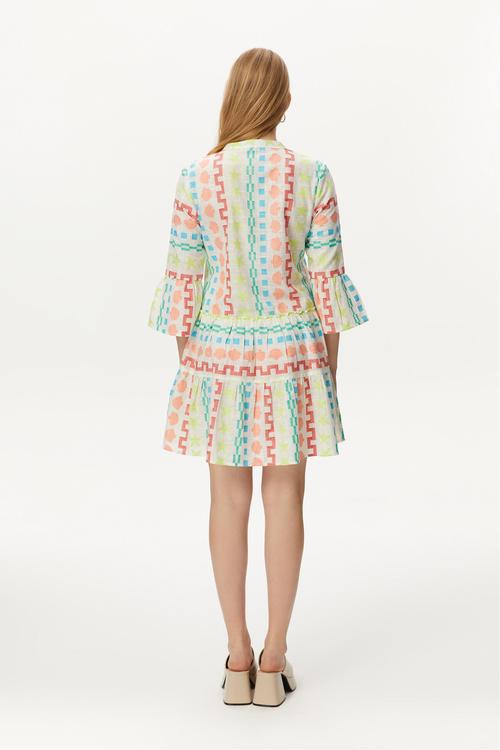  ETNİK DESENLİ MİNİ KLOŞ ELBİSE