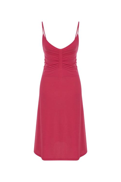  ASKILI DÜZ KESİM MİDİ ELBİSE