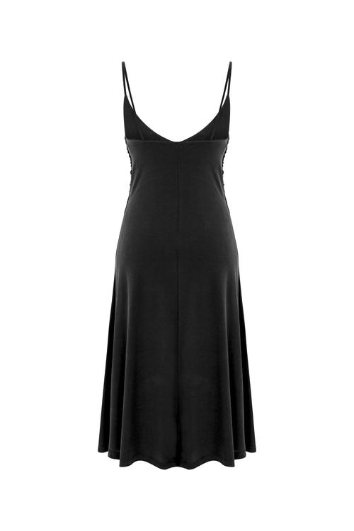  ASKILI DÜZ KESİM MİDİ ELBİSE