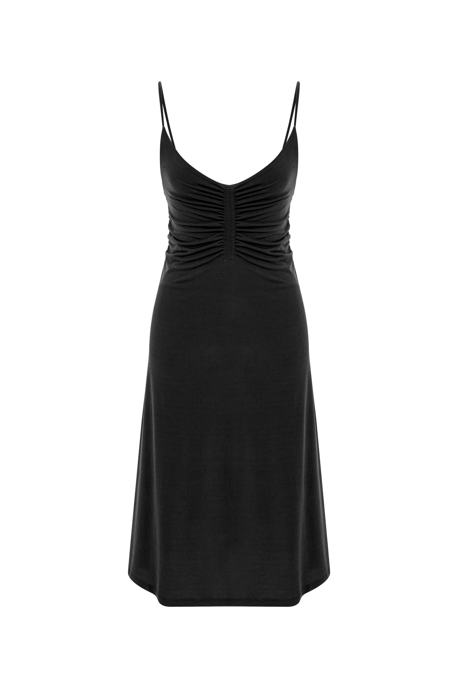 ASKILI DÜZ KESİM MİDİ ELBİSE