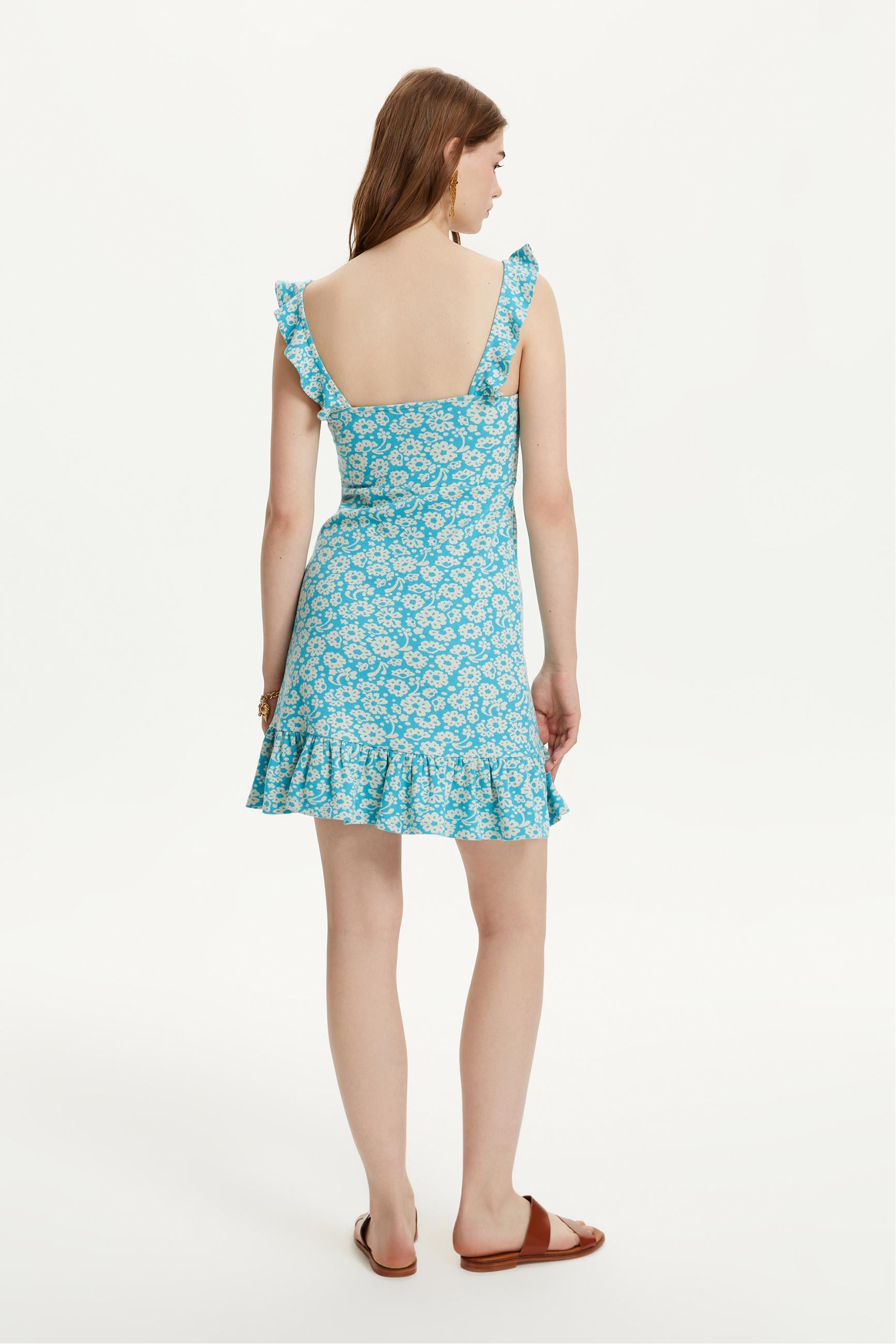 ÇİÇEK DESENLİ VOLAN DETAYLI MİNİ ELBİSE