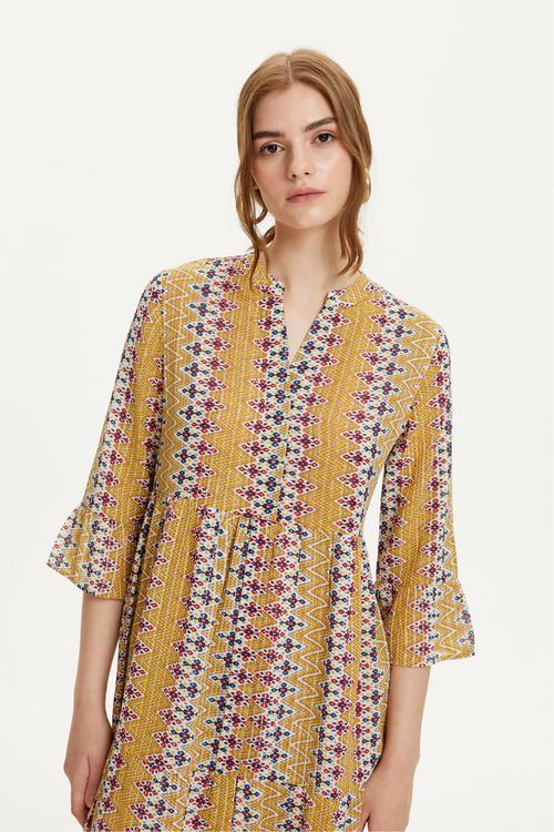  ETNİK DESENLİ UZUN ELBİSE