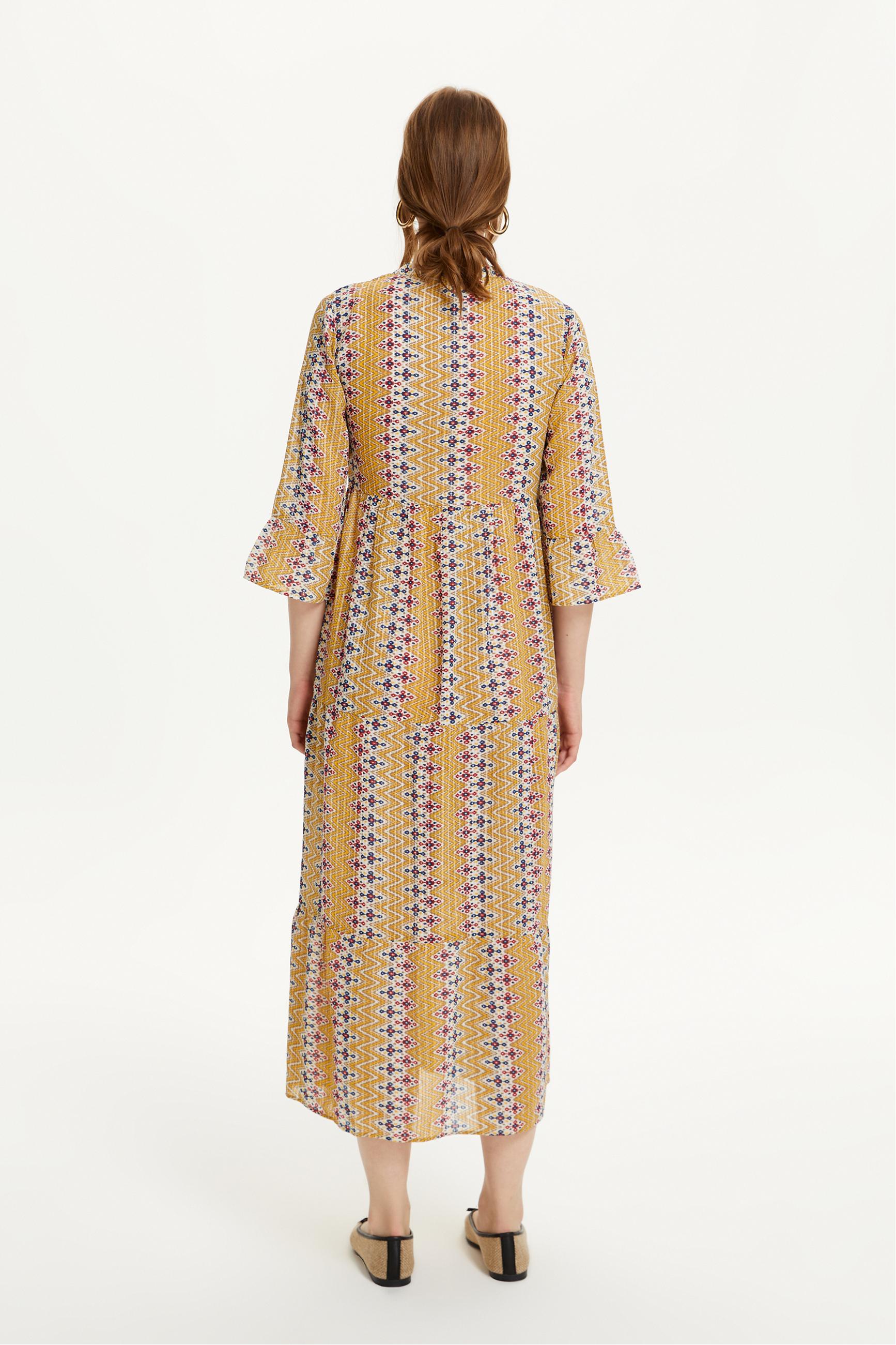 ETNİK DESENLİ UZUN ELBİSE