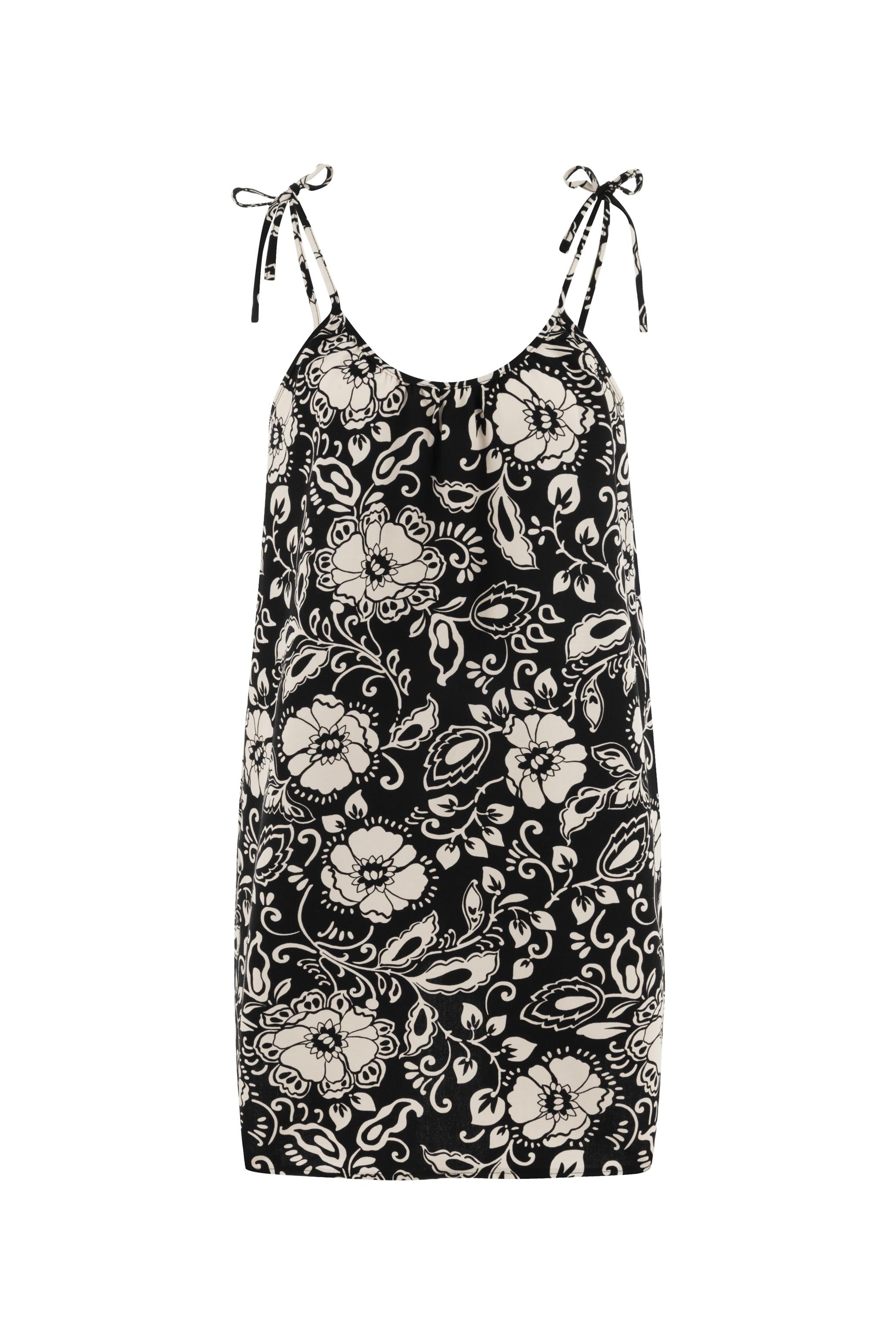 ÇİÇEK DESENLİ ASKILI MİNİ ELBİSE