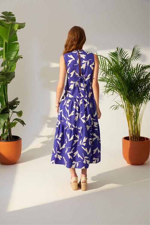  ÇİÇEK DESENLİ A FORM MİDİ ELBİSE