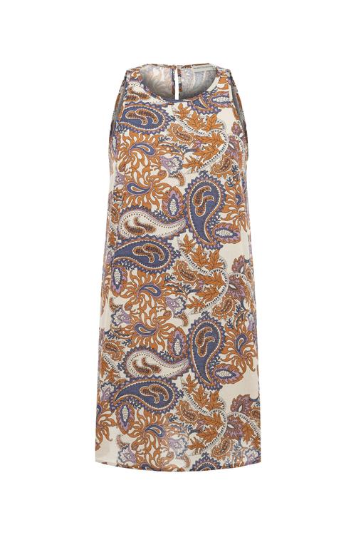  KETEN KARIŞIMLI ETNİK DESENLİ MİNİ ELBİSE