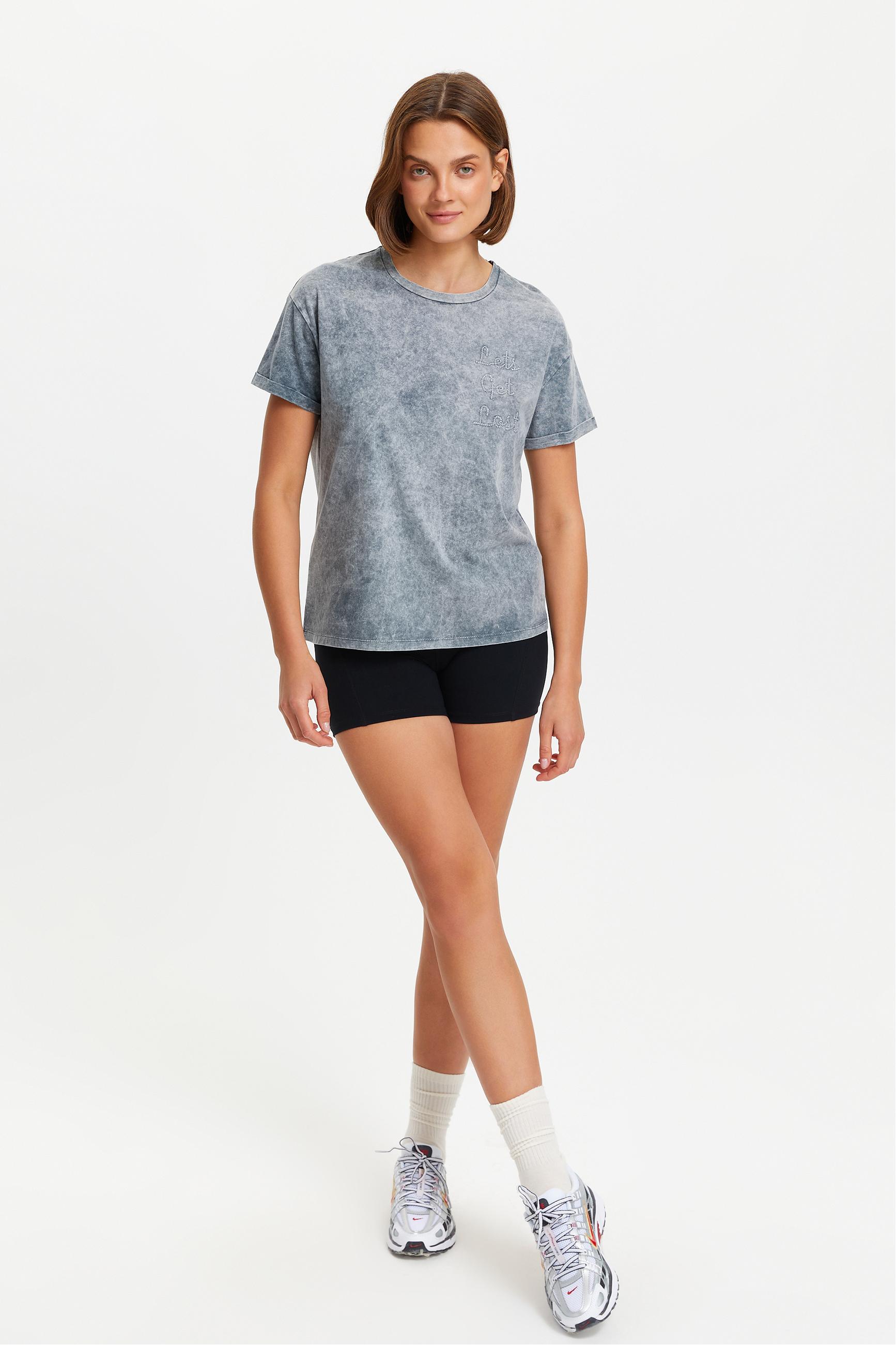 SLOGAN DETAYLI BİSİKLET YAKA T-SHIRT