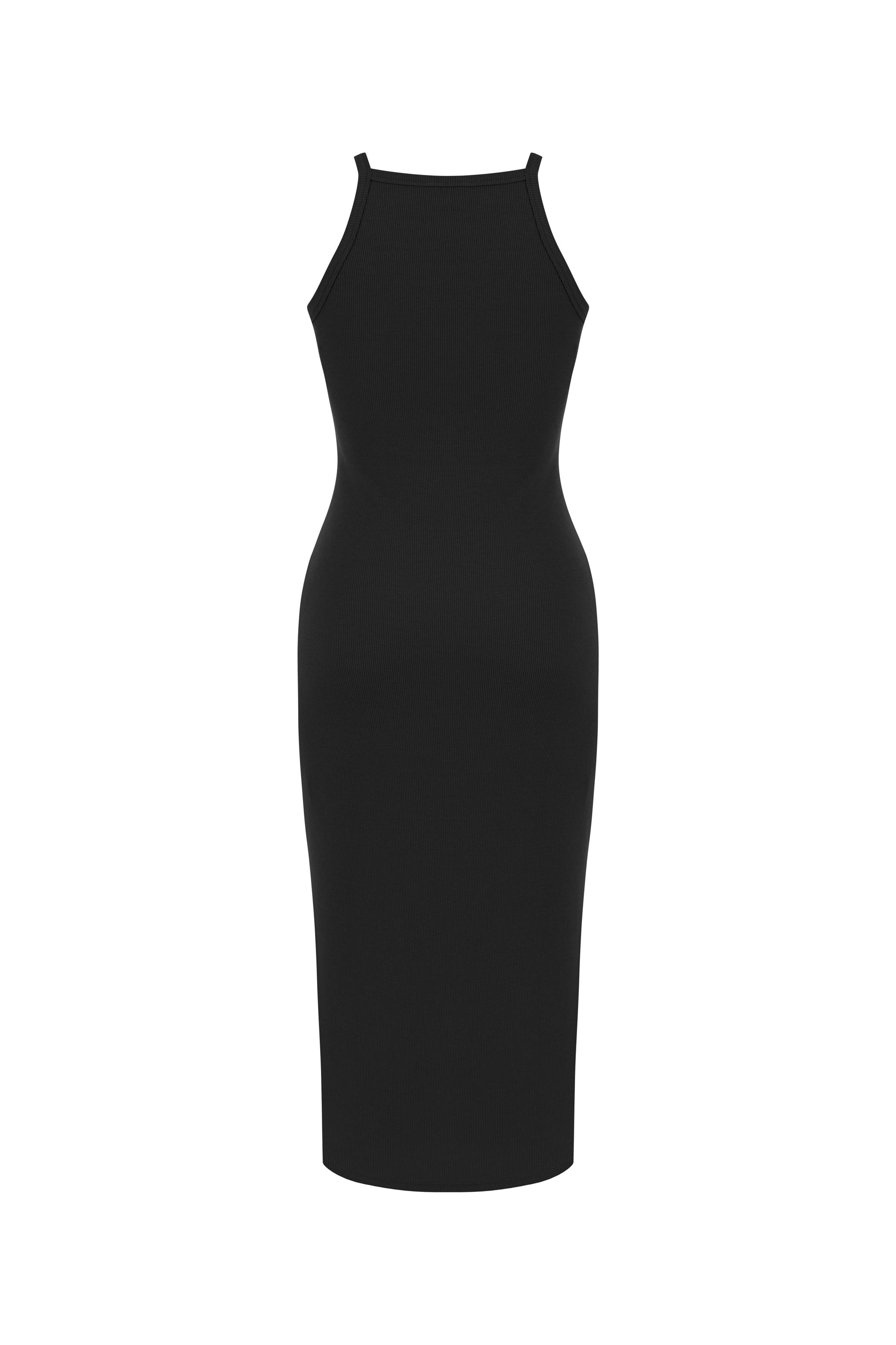 HALTER YAKA DÜZ KESİM MİDİ ELBİSE