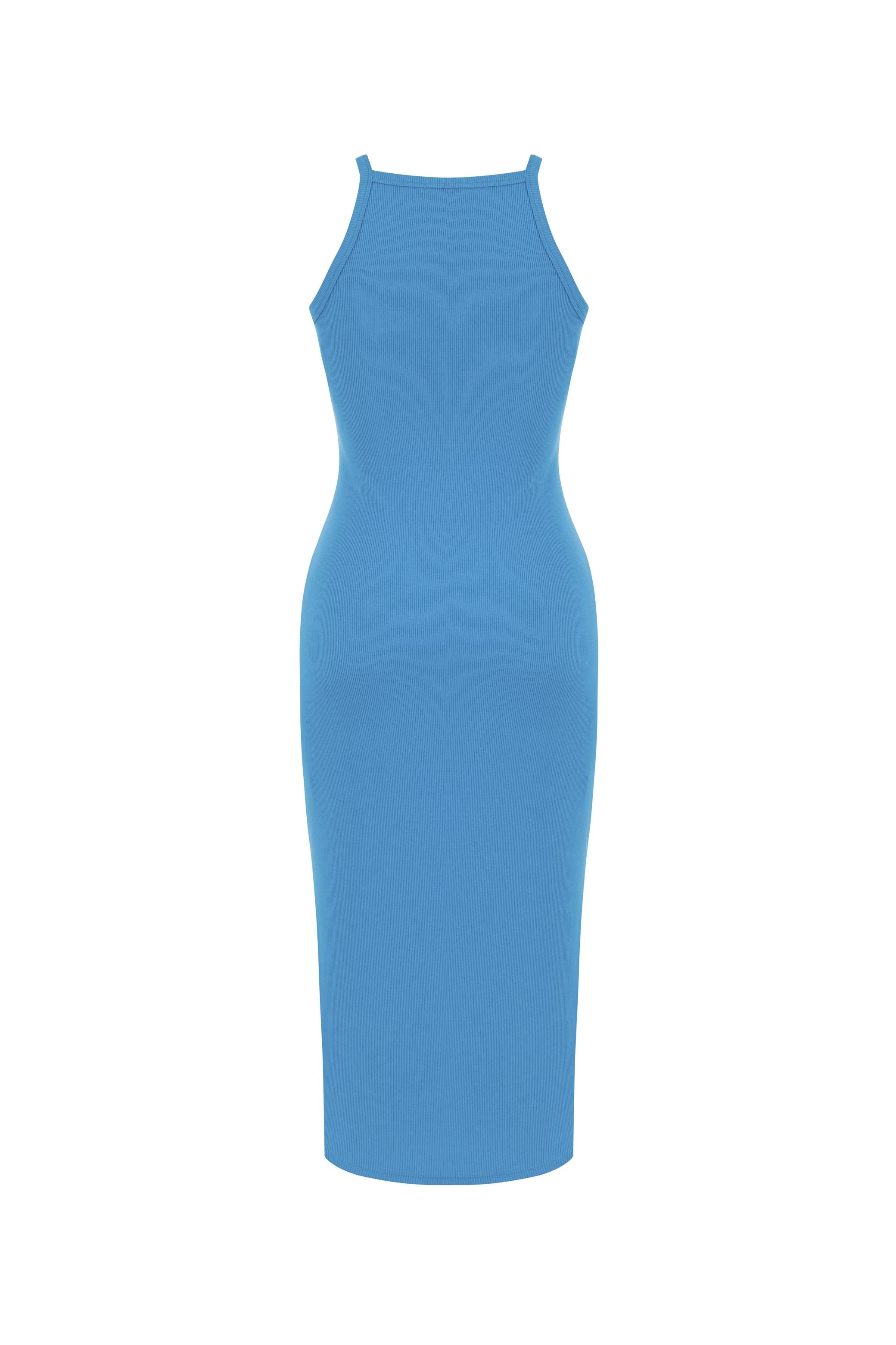 HALTER YAKA DÜZ KESİM MİDİ ELBİSE