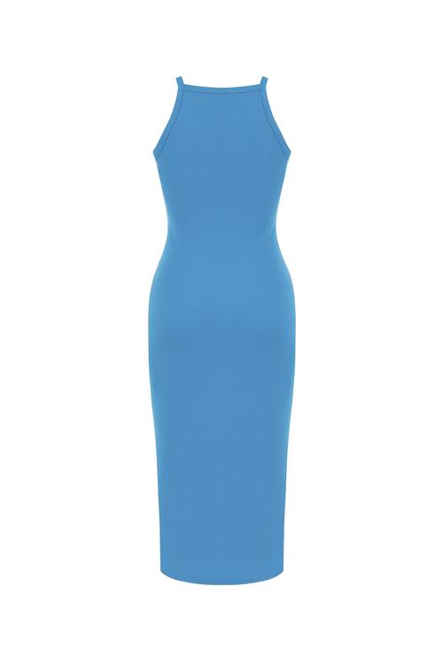  HALTER YAKA DÜZ KESİM MİDİ ELBİSE