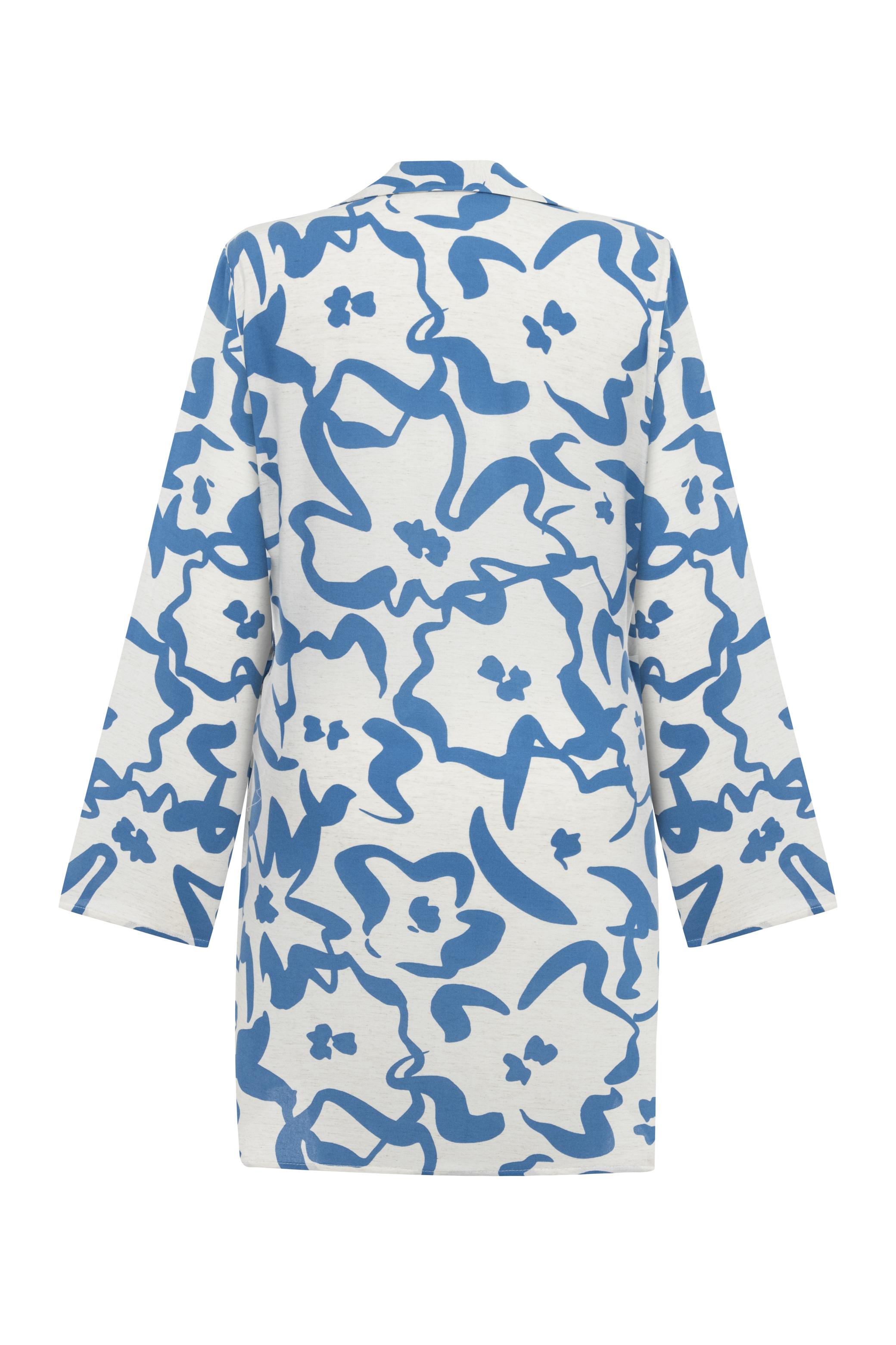 KETEN KARIŞIMLI BASKILI MİNİ KRUVAZE ELBİSE