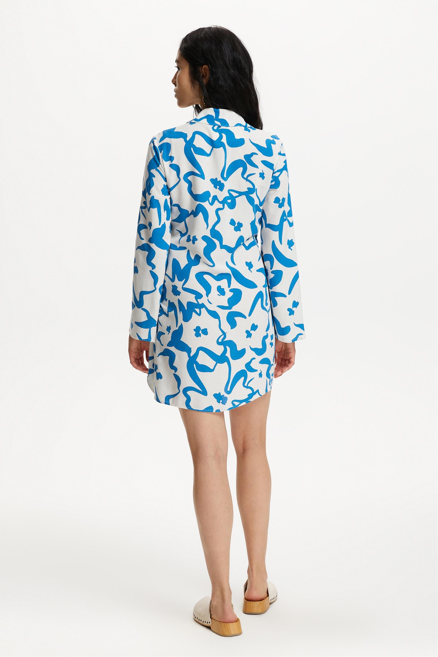 KETEN KARIŞIMLI BASKILI MİNİ KRUVAZE ELBİSE