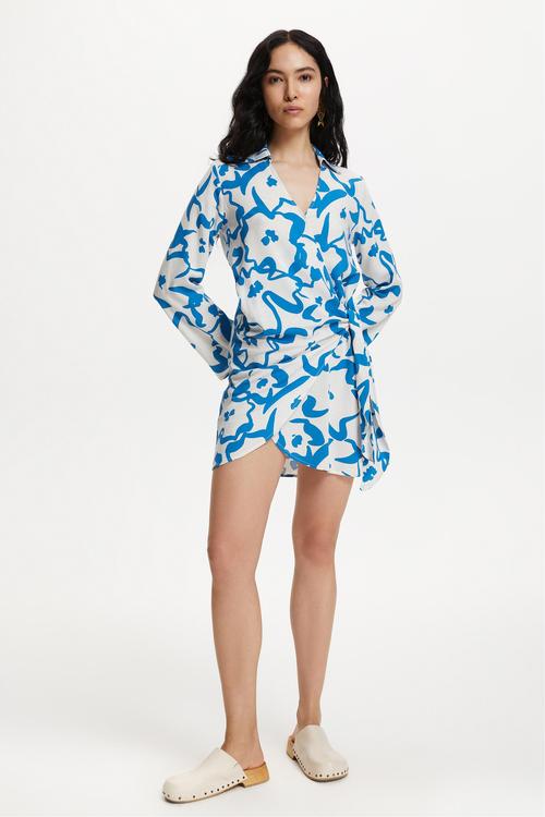  KETEN KARIŞIMLI BASKILI MİNİ KRUVAZE ELBİSE