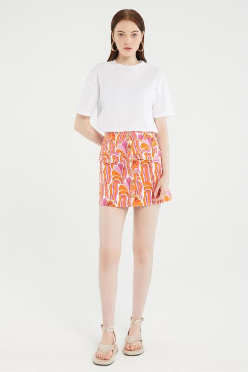  ÇİÇEK DESENLİ A FORM MİNİ ETEK