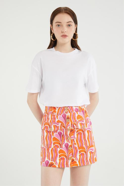  ÇİÇEK DESENLİ A FORM MİNİ ETEK