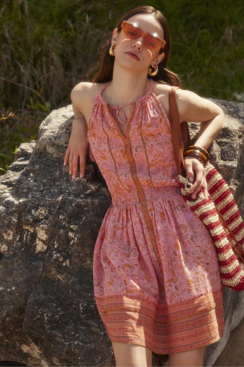  ÇİÇEK DESENLİ A FORM MİNİ ELBİSE