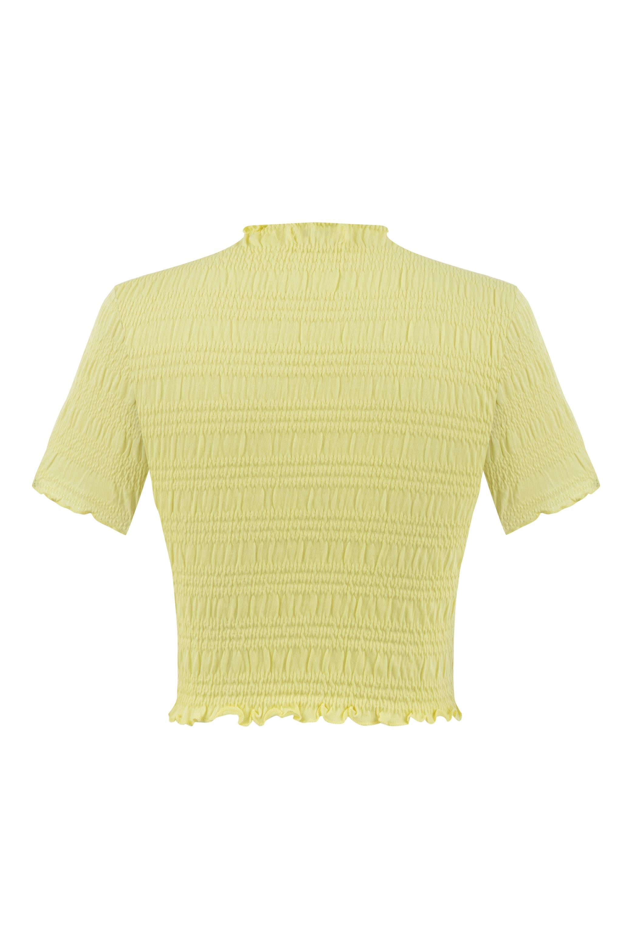 DOKULU BİSİKLET YAKA CROP T-SHIRT