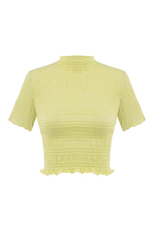  DOKULU BİSİKLET YAKA CROP T-SHIRT