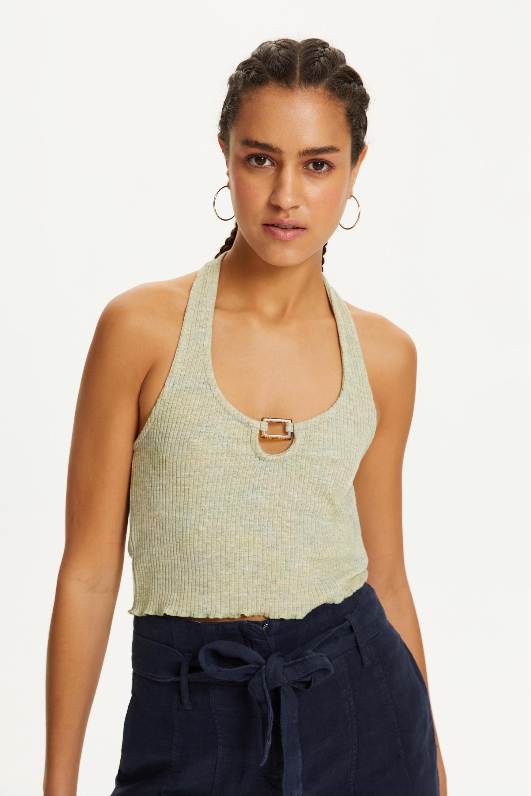 TOKA DETAYLI FİTİLLİ BLUZ