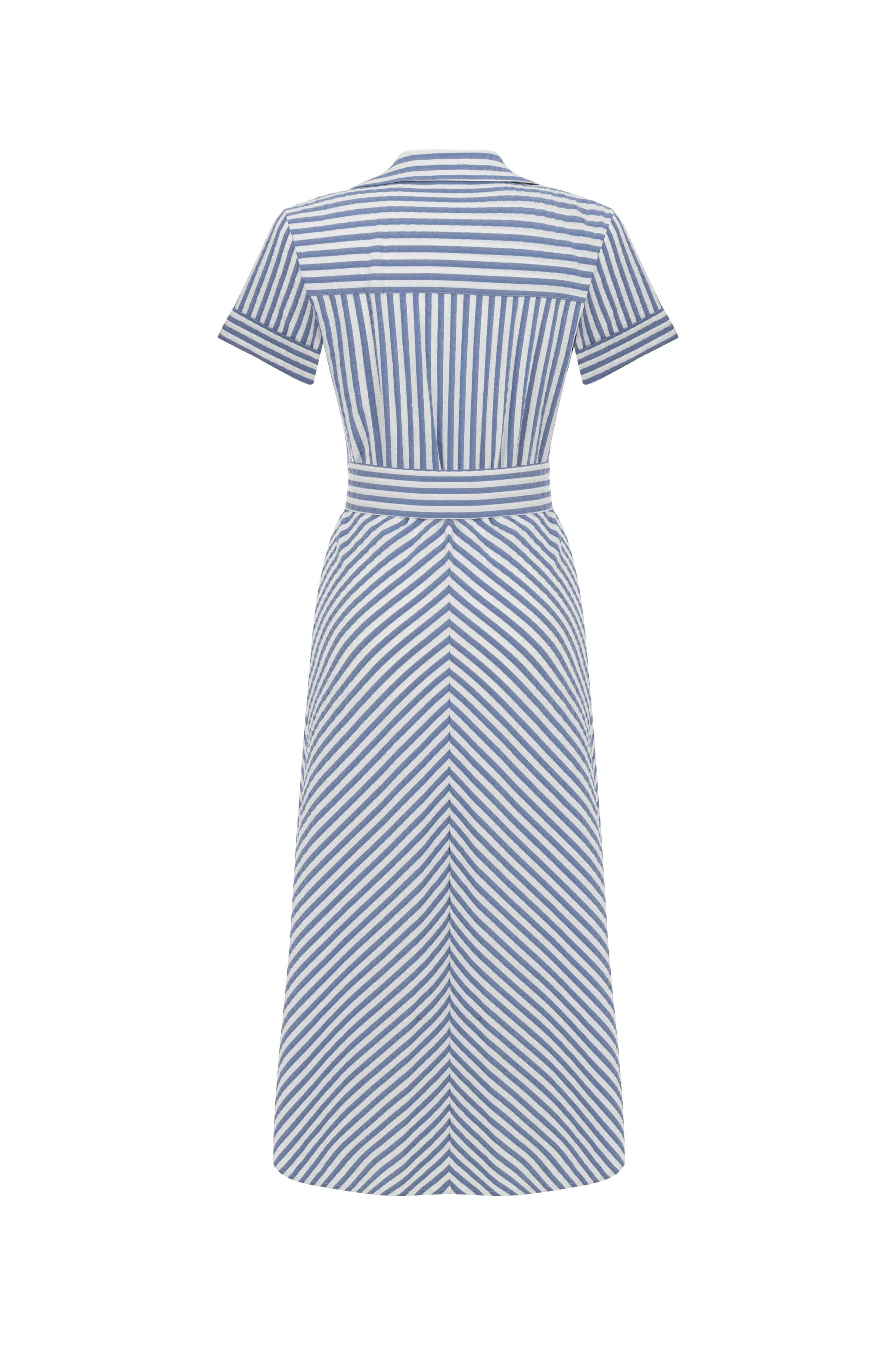 ÇİZGİLİ KISA KOLLU MİDİ ELBİSE