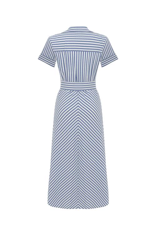  ÇİZGİLİ KISA KOLLU MİDİ ELBİSE