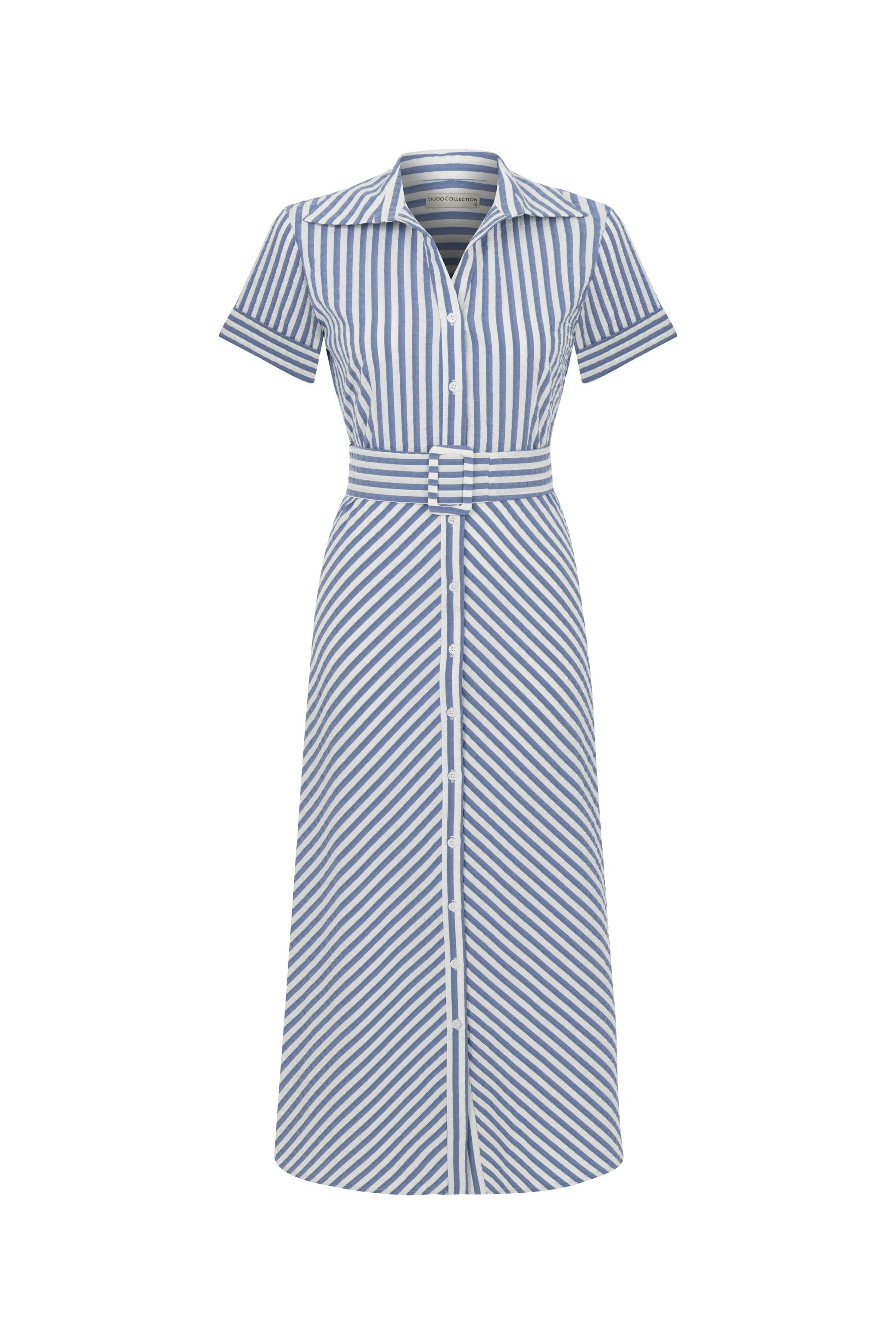 ÇİZGİLİ KISA KOLLU MİDİ ELBİSE