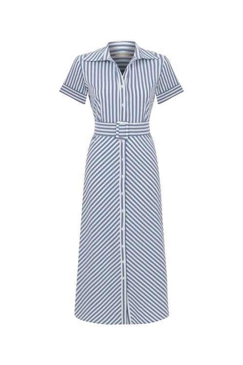  ÇİZGİLİ KISA KOLLU MİDİ ELBİSE