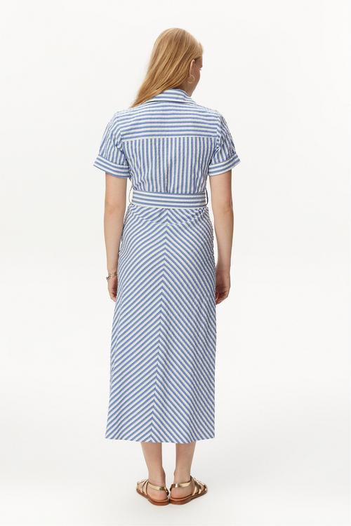  ÇİZGİLİ KISA KOLLU MİDİ ELBİSE