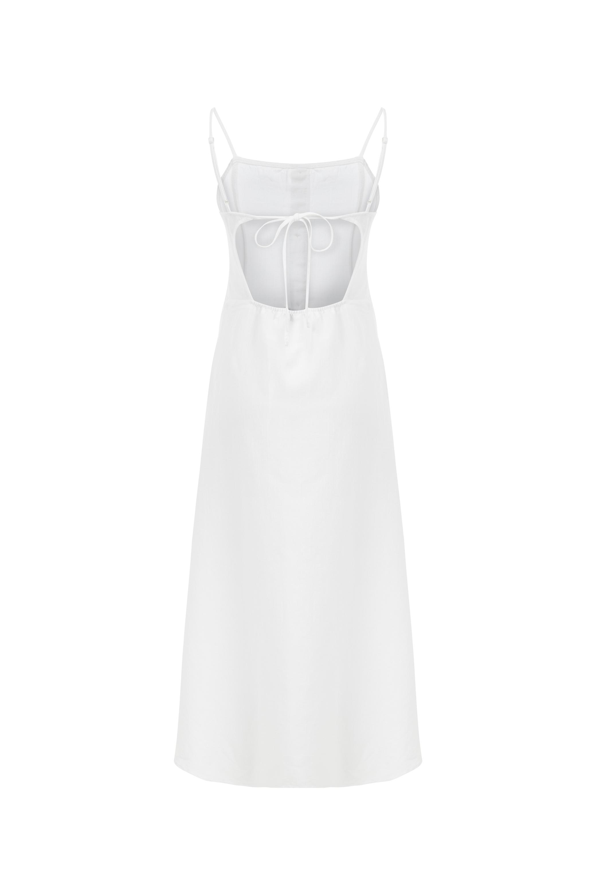 KETEN KARIŞIMLI ASKILI A FORM MİDİ ELBİSE