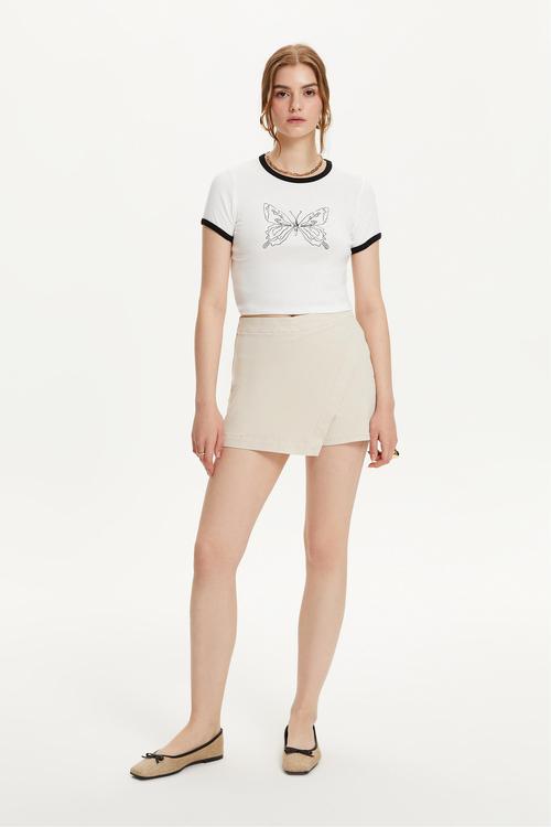  KELEBEK BASKILI BİSİKLET YAKA T-SHIRT