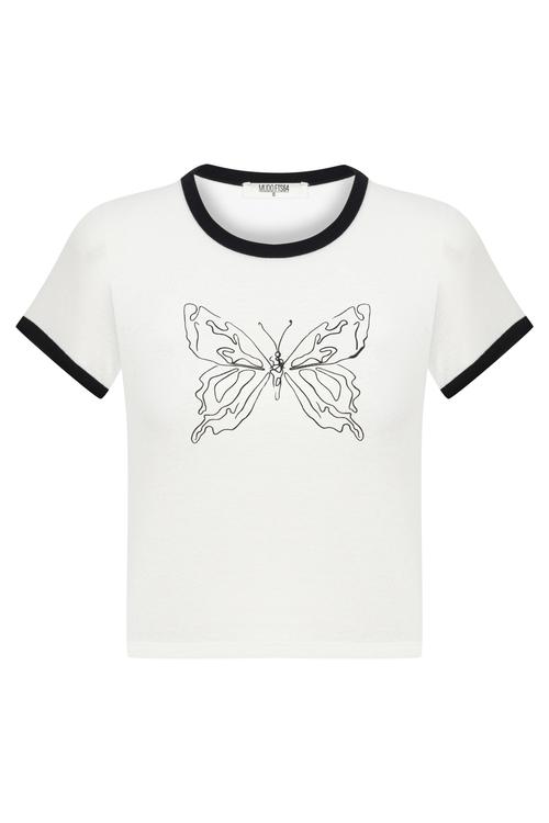  KELEBEK BASKILI BİSİKLET YAKA T-SHIRT