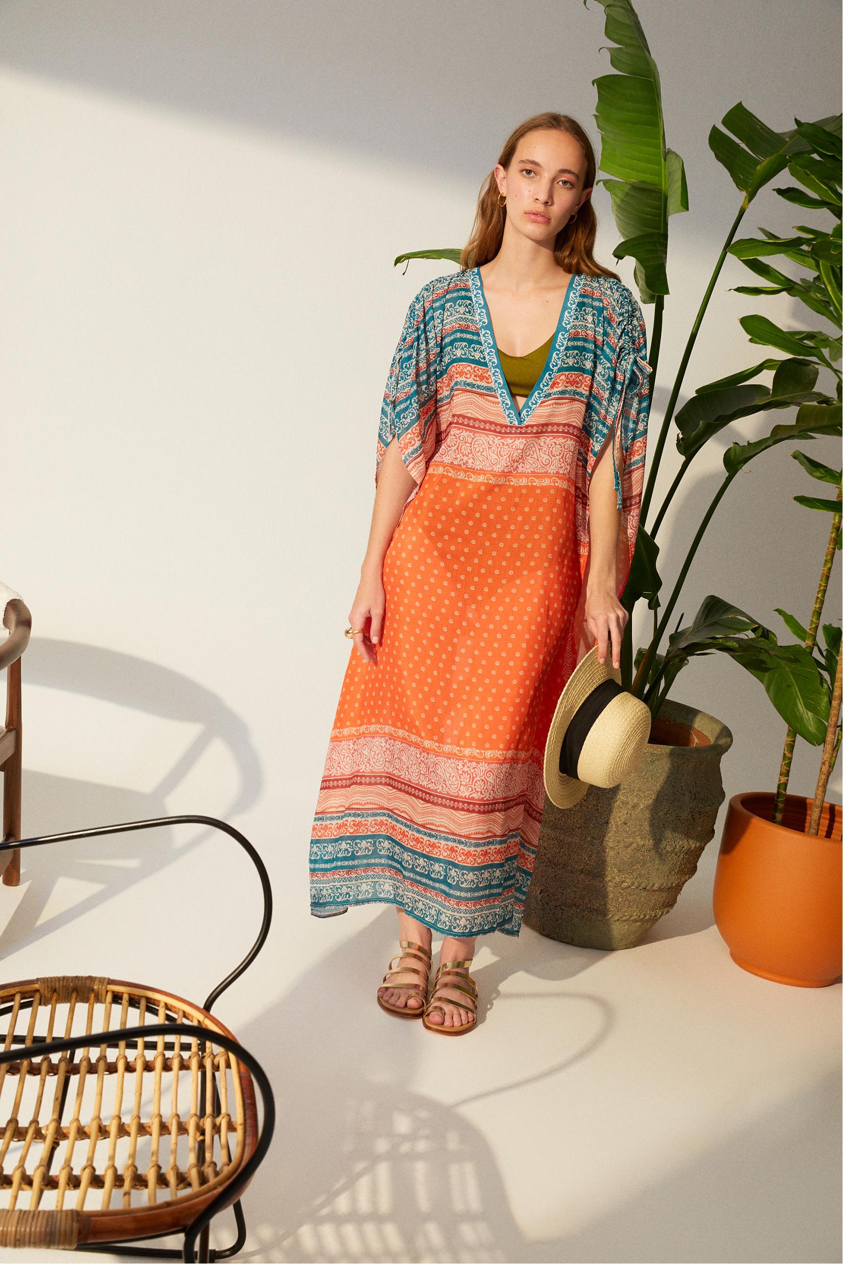 ETNİK DESENLİ UZUN PLAJ ELBİSESİ