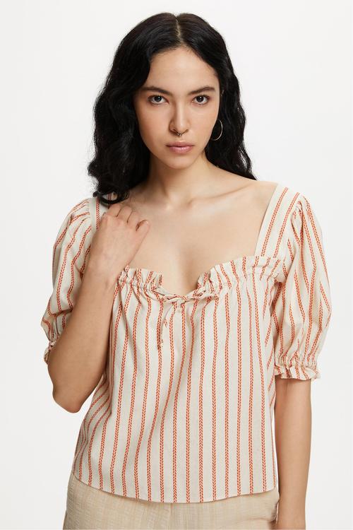  ÇİZGİLİ BAĞLAMA DETAYLI BLUZ