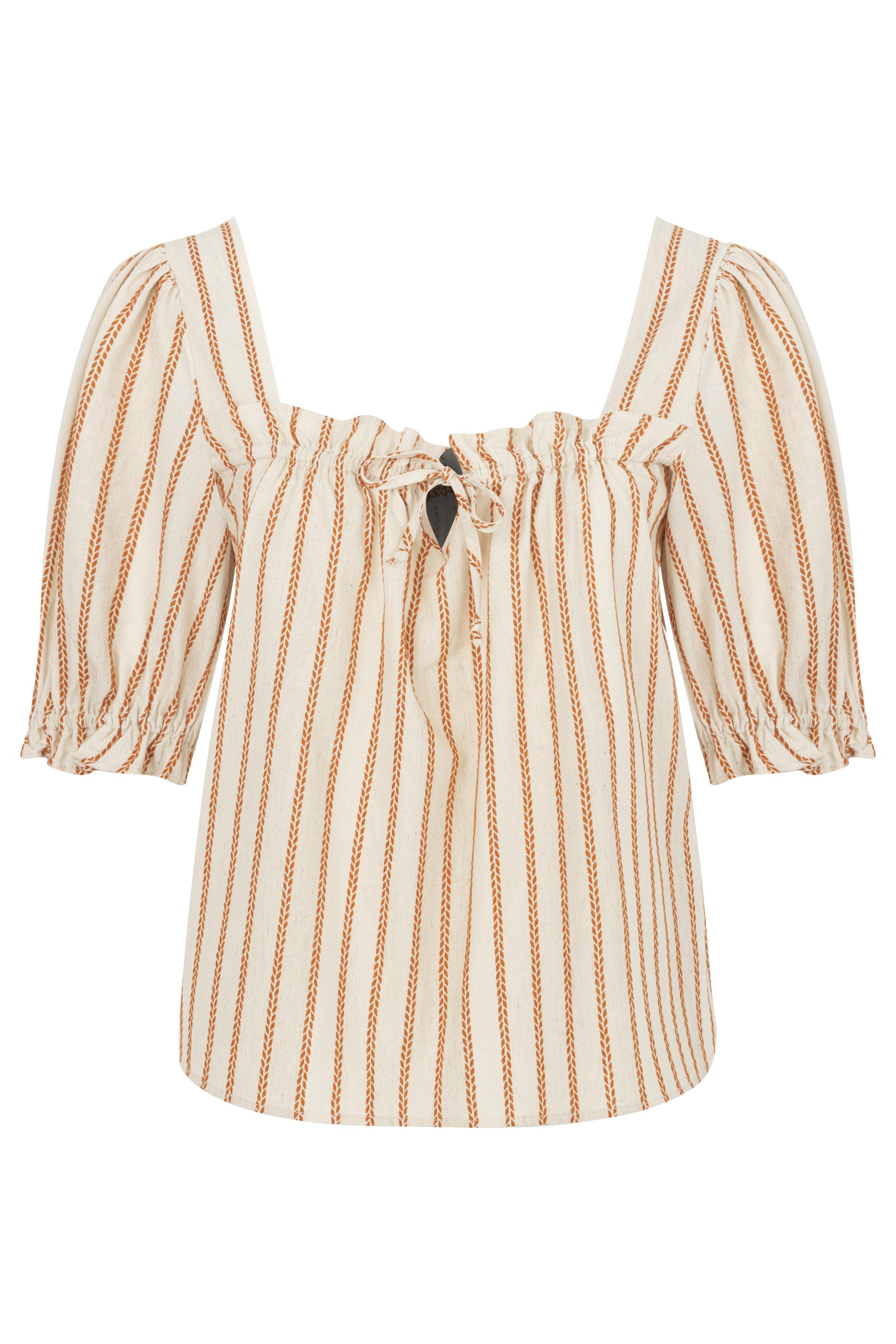 ÇİZGİLİ BAĞLAMA DETAYLI BLUZ