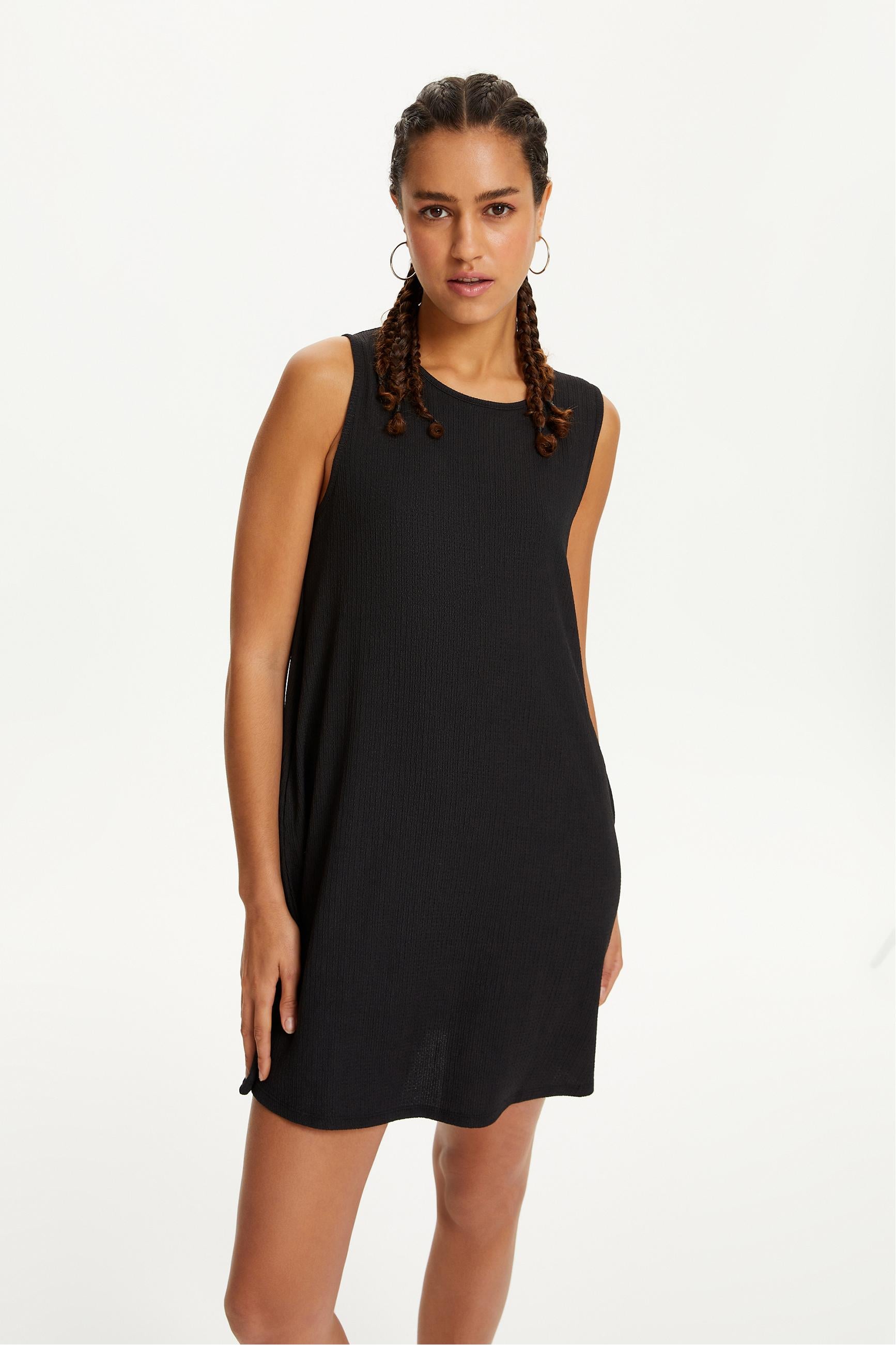 DOKULU KOLSUZ A FORM MİNİ ELBİSE