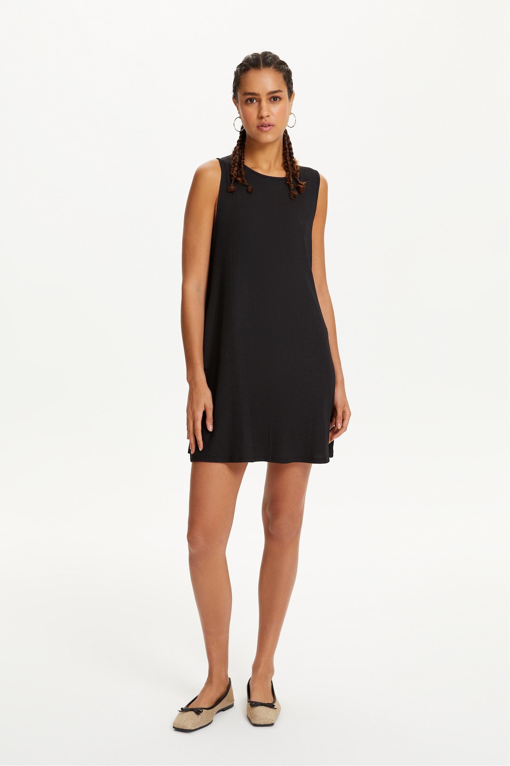 DOKULU KOLSUZ A FORM MİNİ ELBİSE