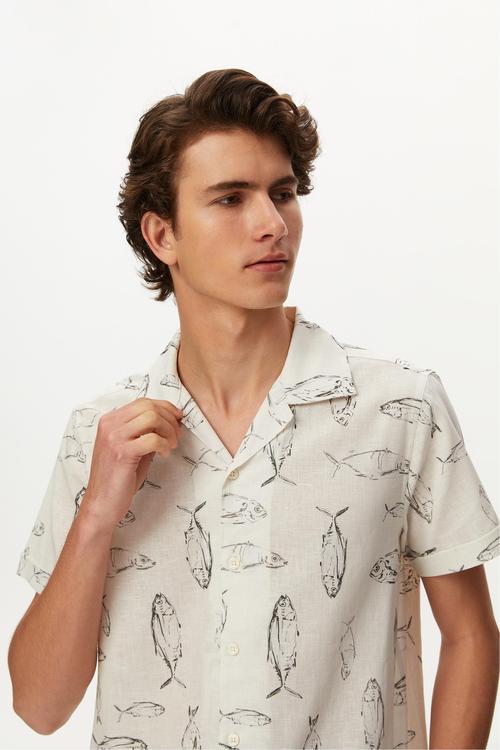  MARİN DESENLİ KISA KOLLU GÖMLEK