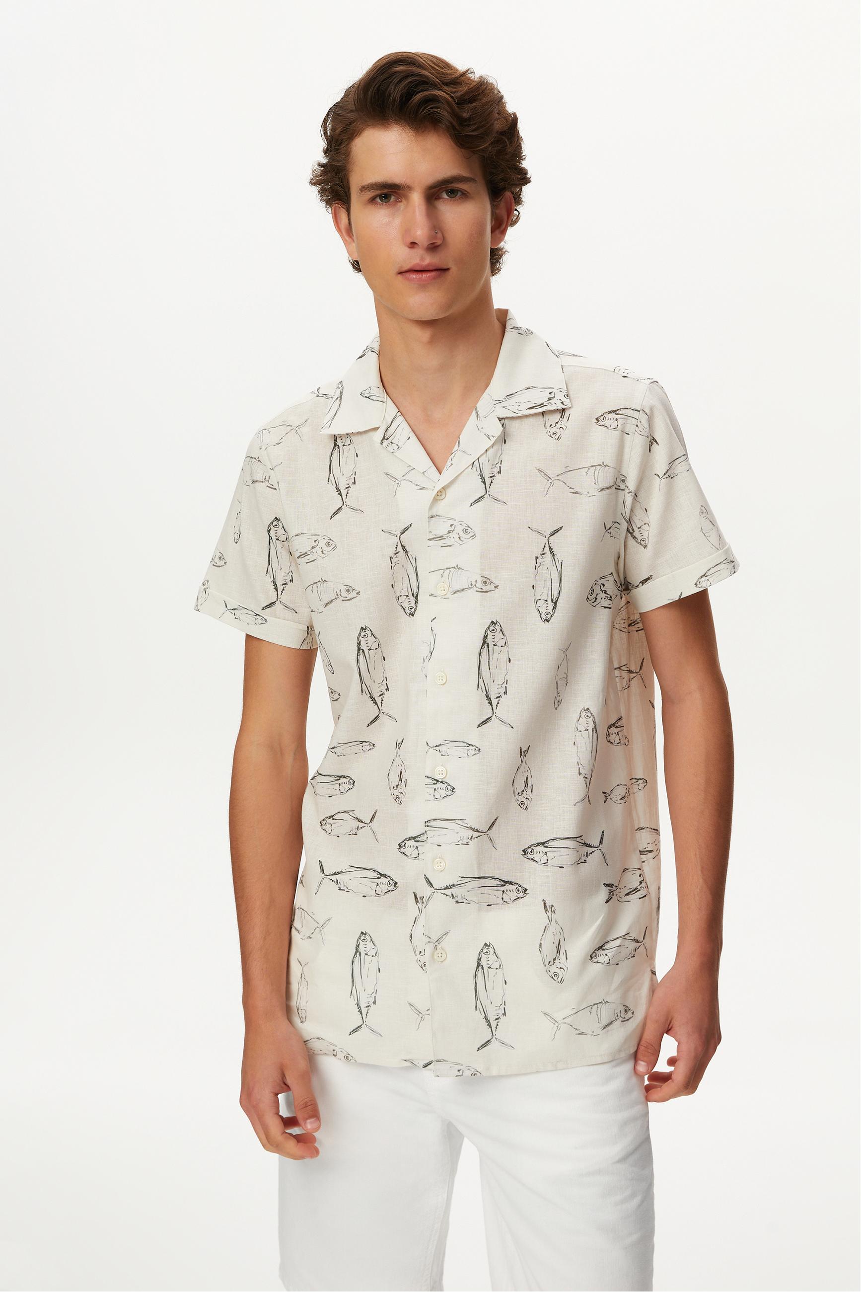 MARİN DESENLİ KISA KOLLU GÖMLEK