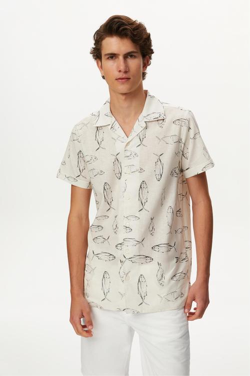  MARİN DESENLİ KISA KOLLU GÖMLEK