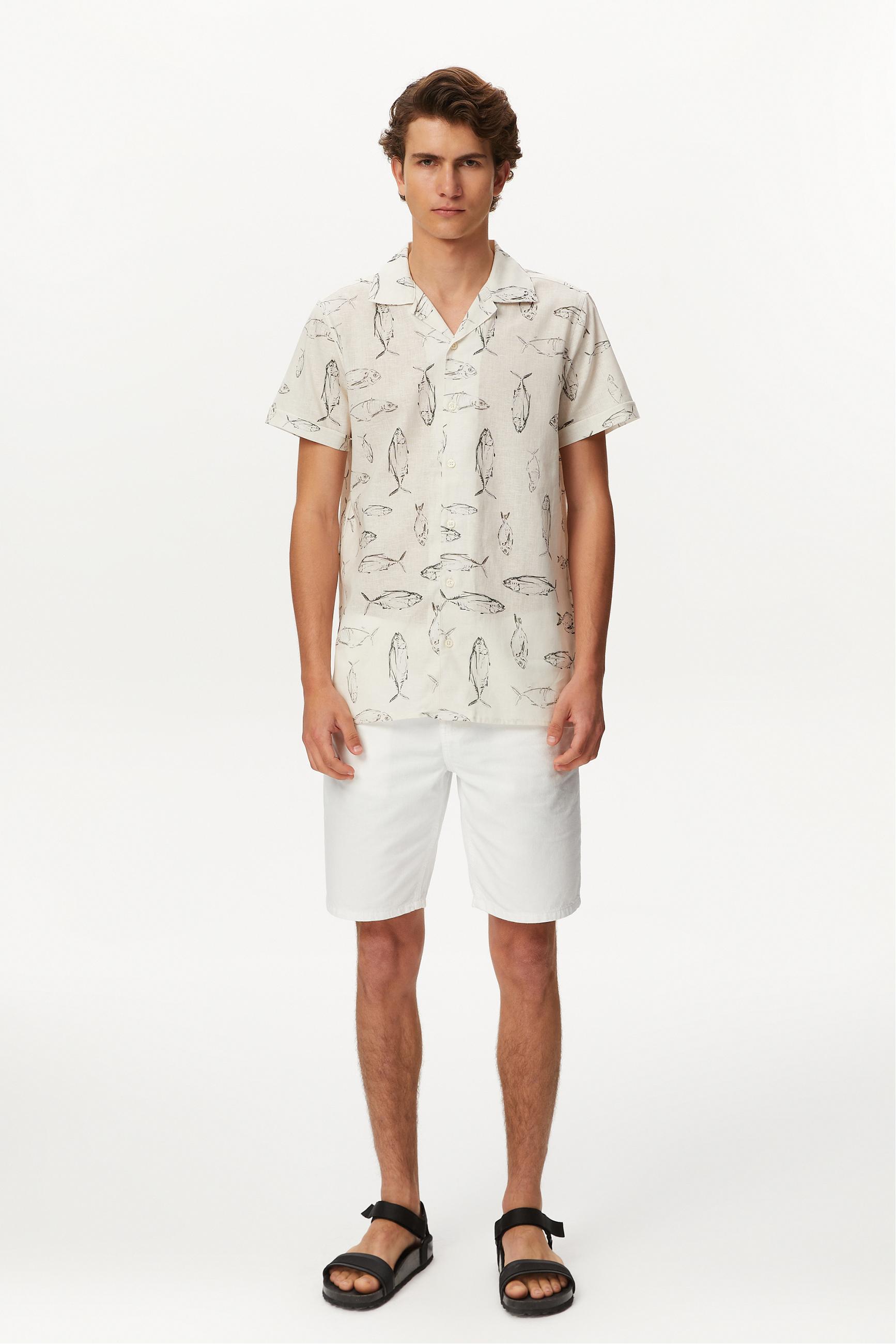 MARİN DESENLİ KISA KOLLU GÖMLEK