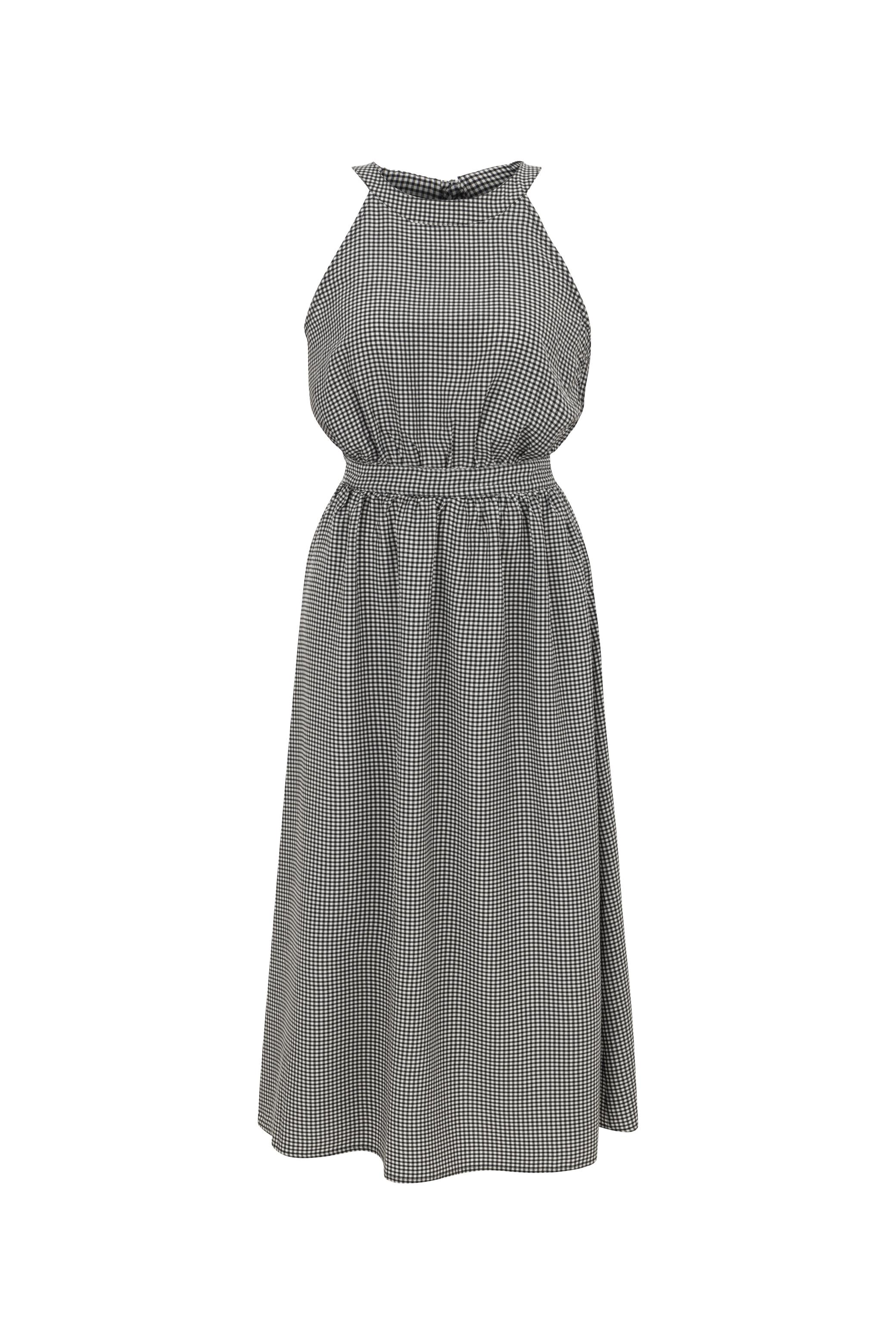 PÖTİKARELİ HALTER YAKA MİDİ ELBİSE