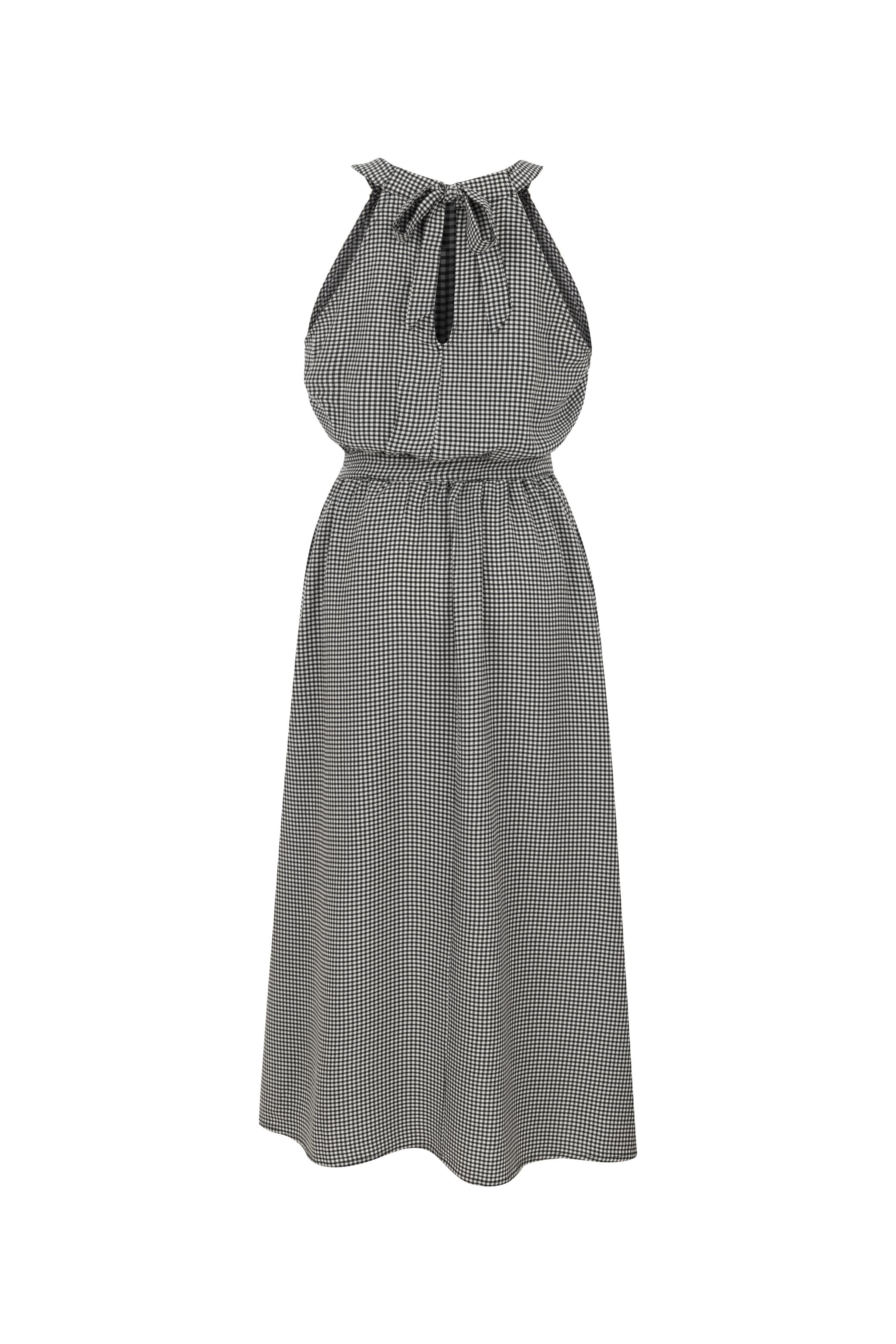 PÖTİKARELİ HALTER YAKA MİDİ ELBİSE