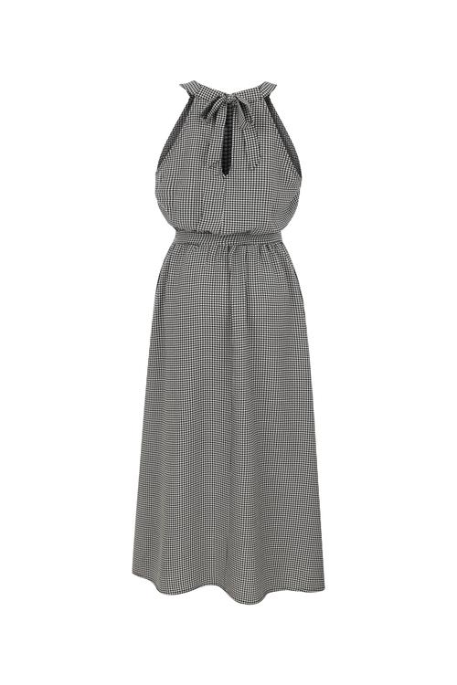  PÖTİKARELİ HALTER YAKA MİDİ ELBİSE