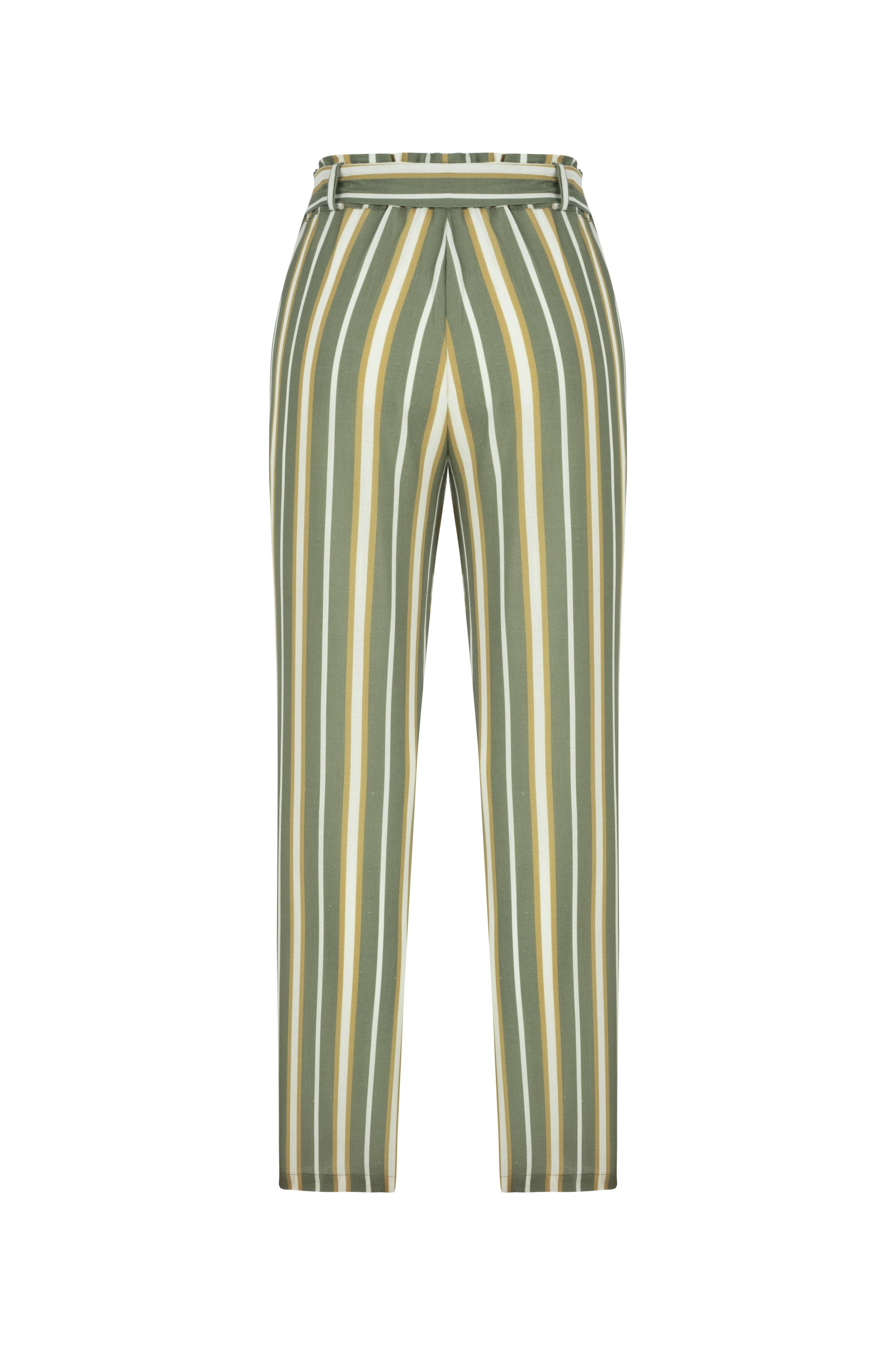 PAMUK KETEN KARIŞIMLI RAHAT KESİM ÇİZGİLİ PANTOLON